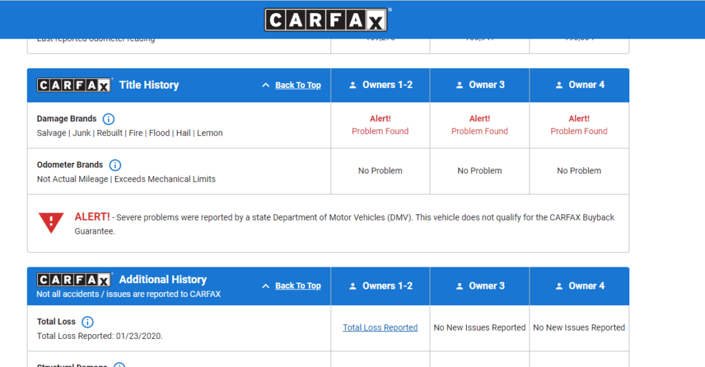 carfax total loss reported